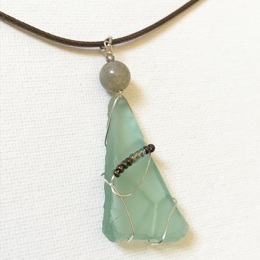 Light Turquoise Sea Glass, Labradorite Crystal Gemstone Necklace Boho Mermaid